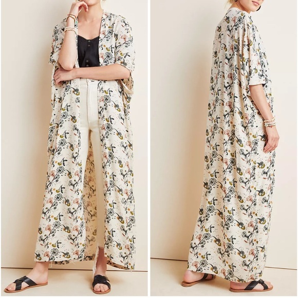 Anthropologie Bel Kazan Sadie Duster Kimono in Ivory Multi